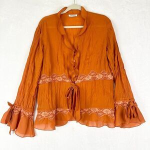 Kaelyn Max Vintage Y2K Ruffle Coquette Crinkle Top Size 1X Boho Retro Fairy